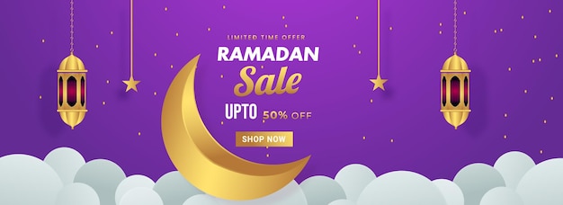 Modello realistico di banner di vendita di ramadan kareem