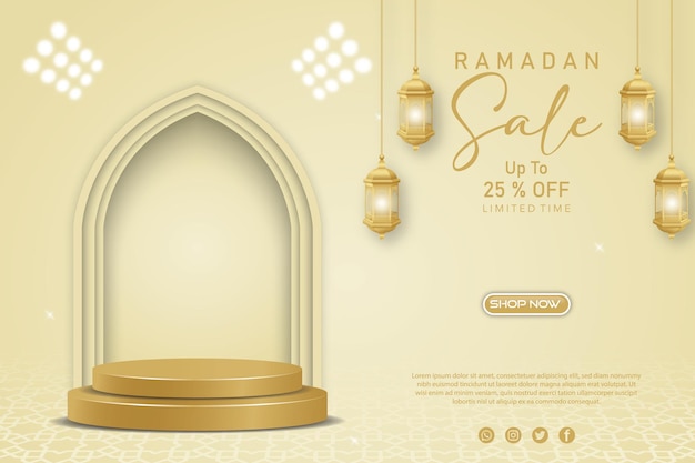 Realistic ramadan sale with podium product empty space