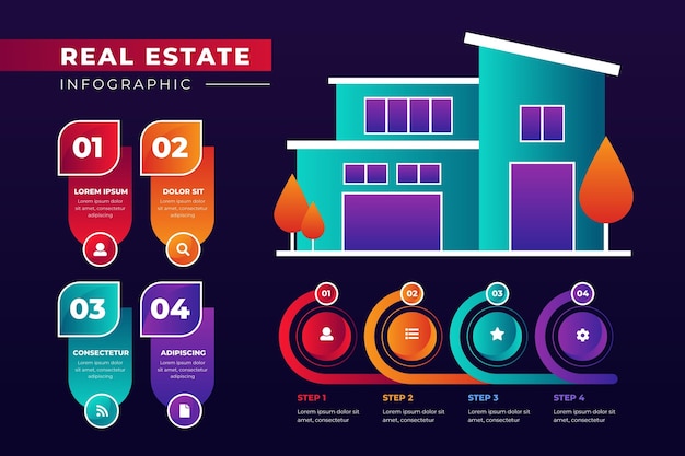 Vettore modello di infografica immobiliare realistico