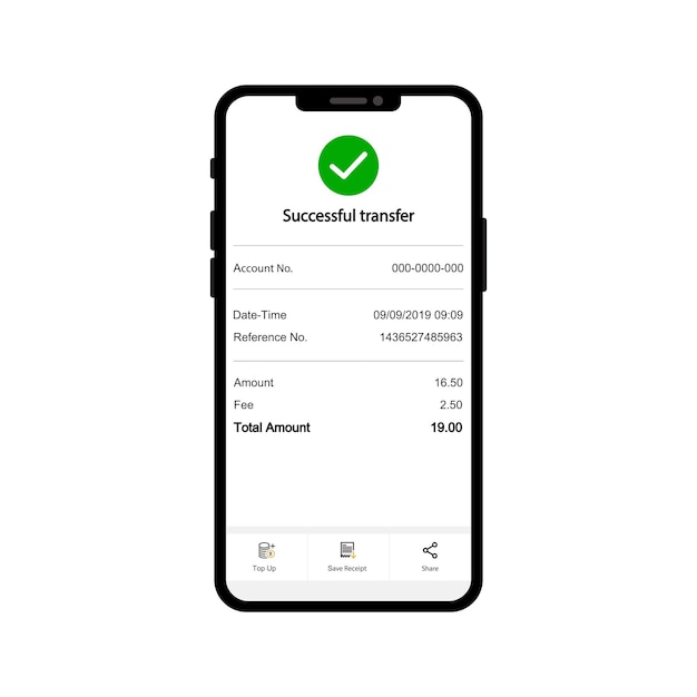 Realistic receipt template on phone screen