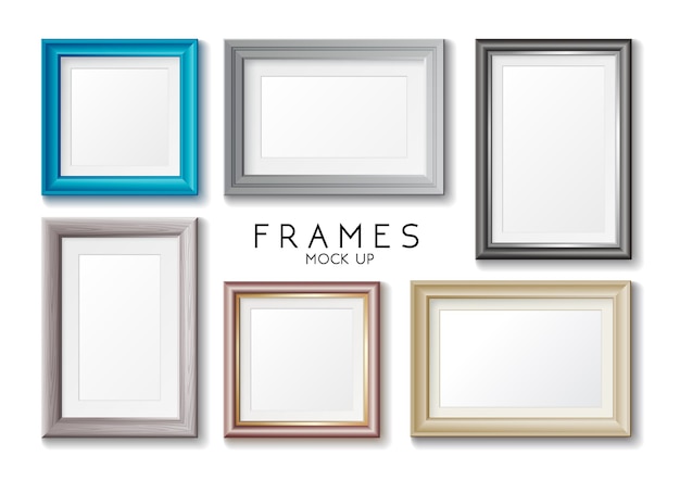 Vector realistic rectangular gold and blue frames set, template