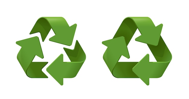 Vector realistic recycle symbol set. 3d green icons on white background