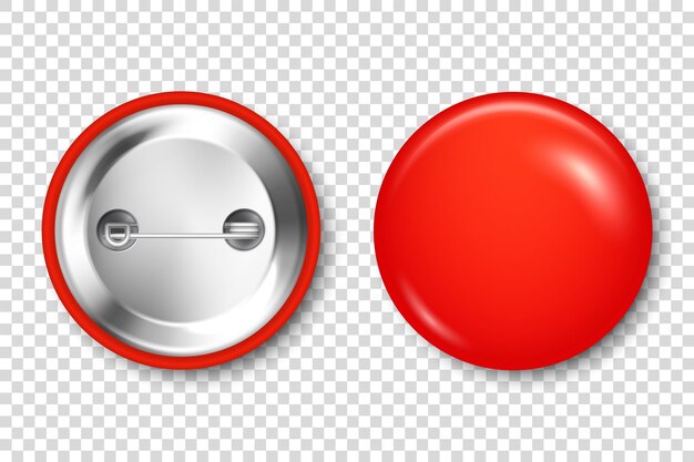 Vector realistic red blank badge 3d glossy round button pin badge mockup vector illustration