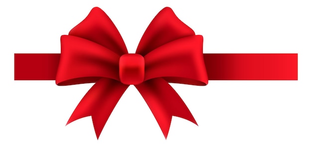 Vector realistic red bow on decorative gift ribbon mockup