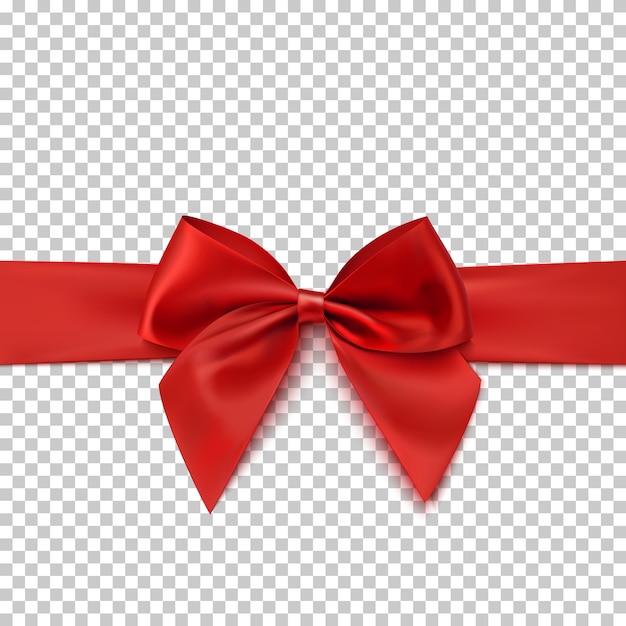 Realistic red bow and ribbon isolated on transparent background. template for brochure or greeting card.