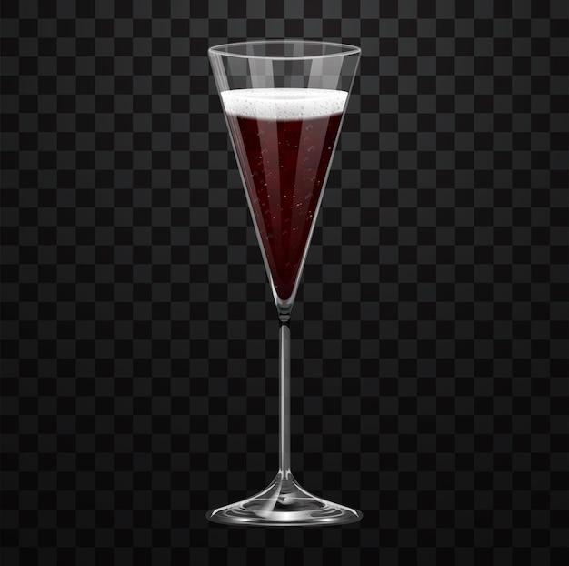 Realistic red champagne glass isolated on transparent background