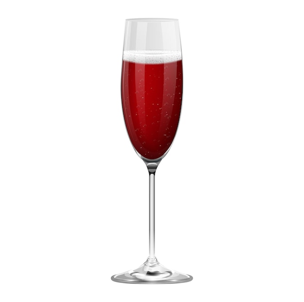 Realistic red champagne glass isolated on white background