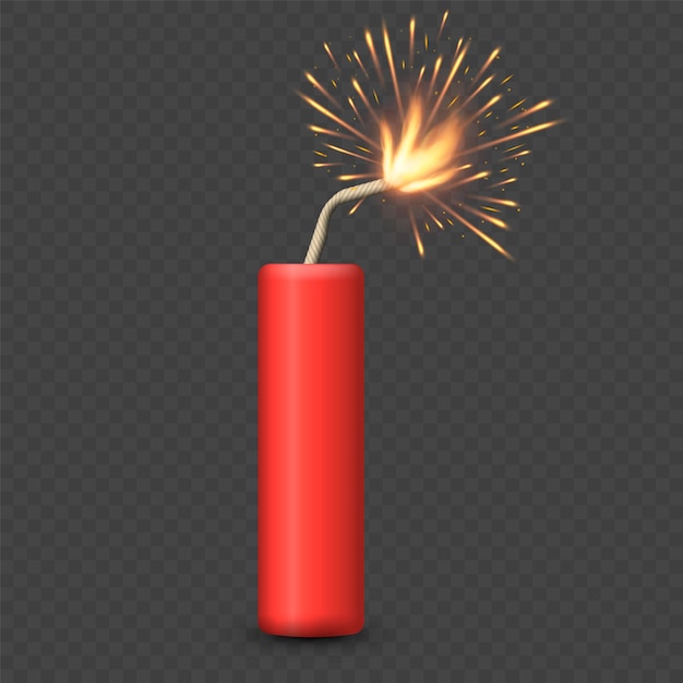 Реалистичные красные взорванные динамитные бомбы с огненной вспышкой Векторная иллюстрация