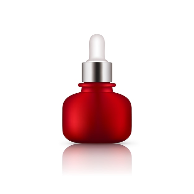 Realistic red glass bottle with silver cap. 