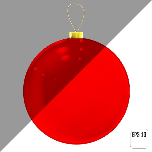 Realistic red glass christmas ball. transparent red christmas ball decoration. vector