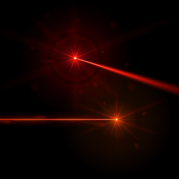 Realistic red laser rays on black background