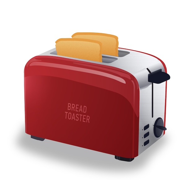 Realistic red metallic toaster