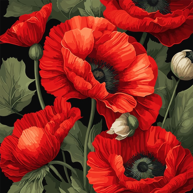 Realistic red poppy flowers background vector illustration