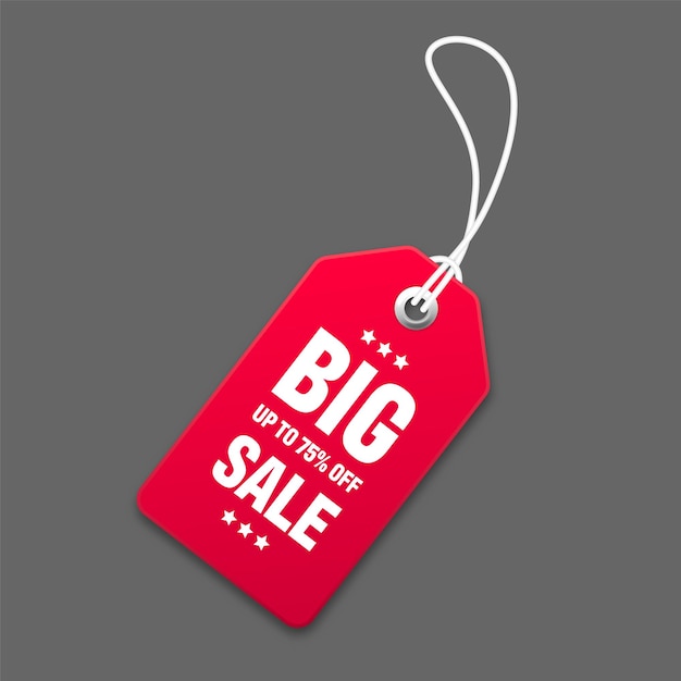 Realistic red price tag with white string on gray background special offer or shopping discount