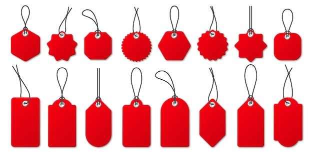 ベクトル リアルな赤い価格タグ コレクション 特別オファーまたはショッピング割引 ラベル小売紙ステッカー