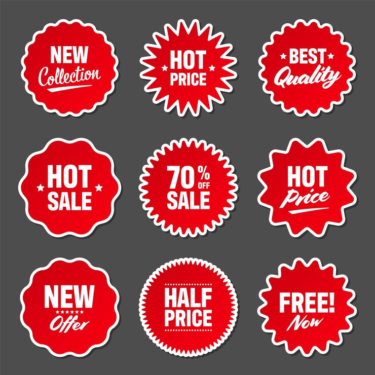 Vector realistic red price tags collection special offer or shopping discount label retail paper sticker