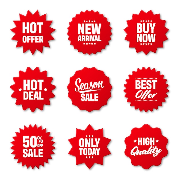 Realistic red price tags collection special offer or shopping discount label retail paper sticker