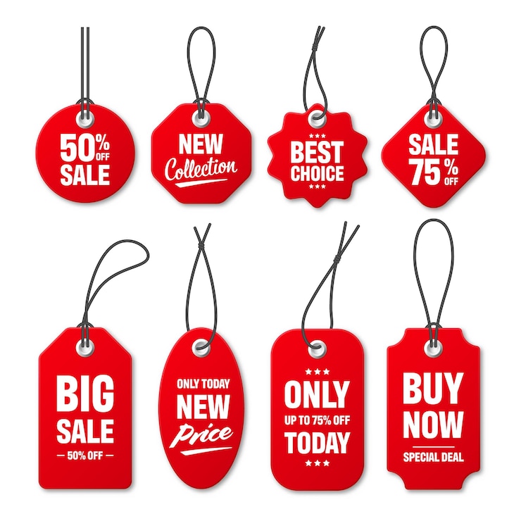 Vector realistic red price tags collection special offer or shopping discount label retail paper sticker