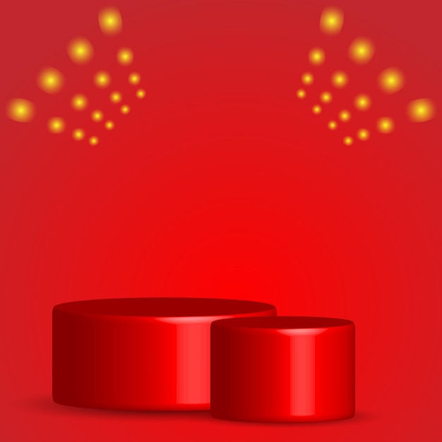 Realistic red product podium on red background