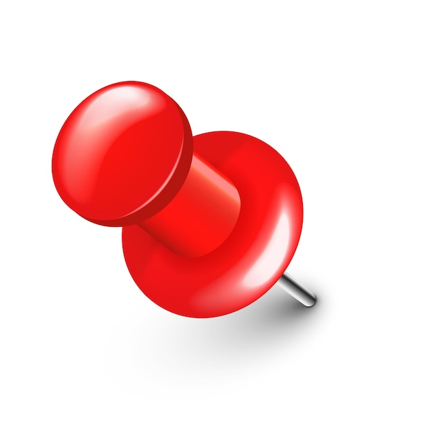 ベクトル 白い背景のプラスチックのプッシュピンと針のベクトルで隔離された現実的な赤いプッシュ ピン ボード タック