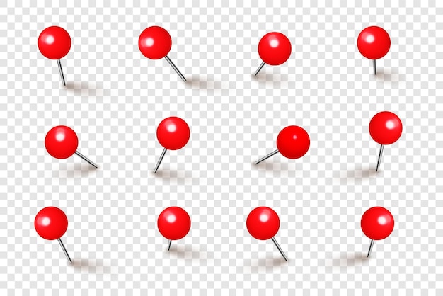 ベクトル 透明な背景に隔離された現実的な赤いプッシュピンボードのタグ 針付きのプラスチックプッシュピン