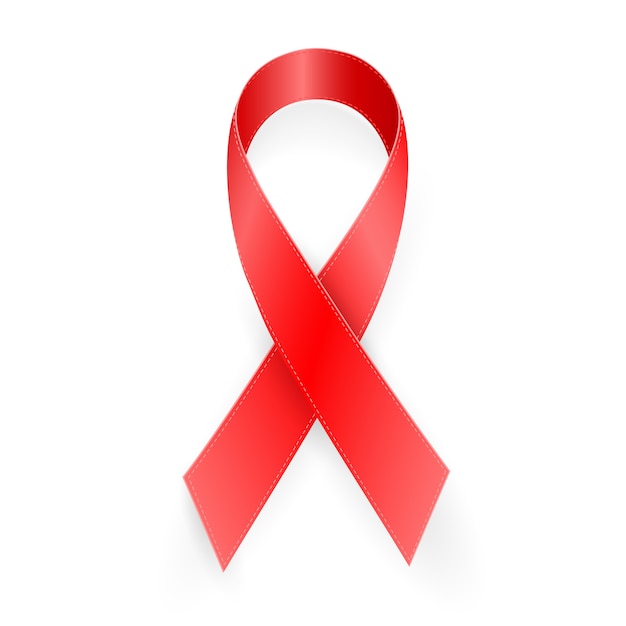 Realistic red ribbon symbol isolated on white