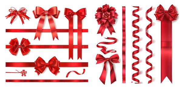 Realistic red ribbons with bows