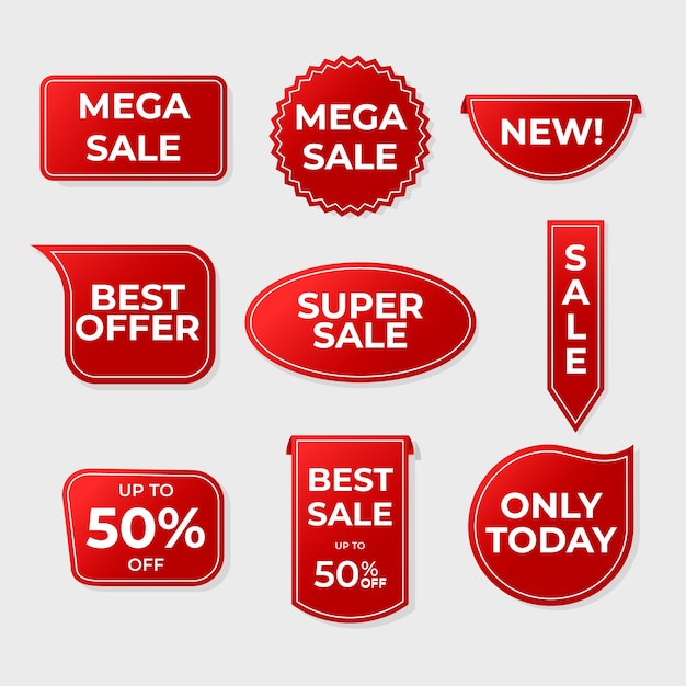 Realistic red sales label collection