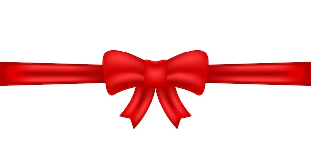 Realistic Red Satin Ribbon and Bow on White Background Red Bow Template for Greeting Card Brochure
