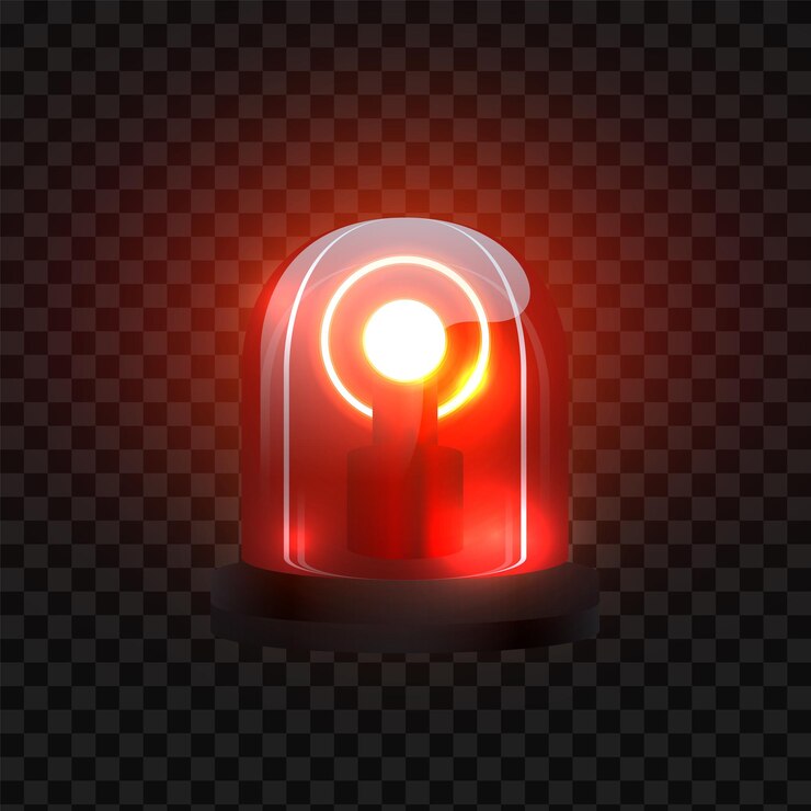 Vector realistic red siren. blink lighting like security lamp attention. vector emergency police flasher on black transparent background
