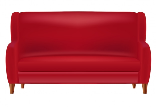 Realistic Red Sofa  Front View Isolated on White  