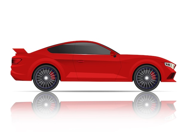 Vector realistic red sport coupe car side view.