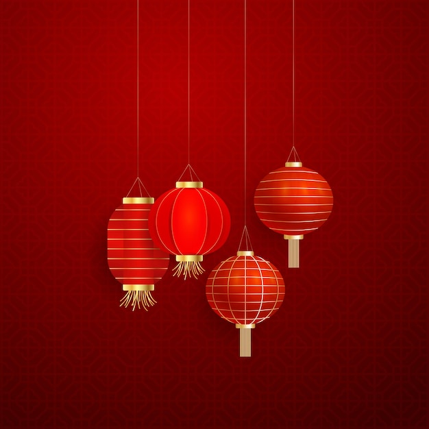 Vector realistic red traditional chinese lantern for festival background decoration