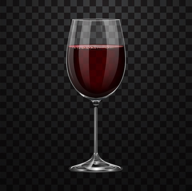 Vector realistic red wine glass bordeaux isolated on transparent background