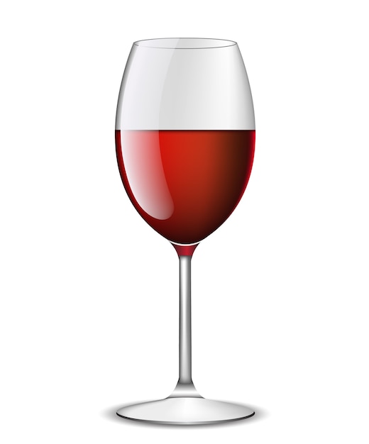  realistic red wine in glass  on white background