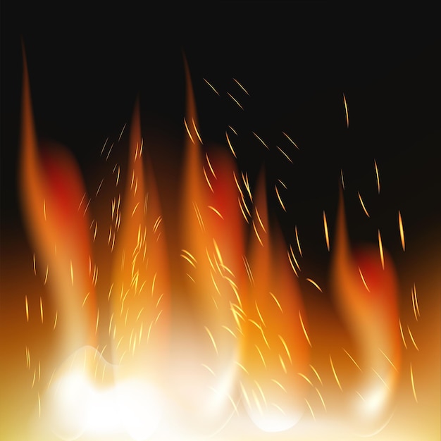 Realistic redyellow fire on a dark background Vector