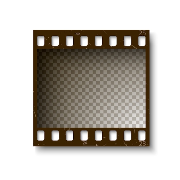 Realistic retro frame of 35 mm filmstrip with shadow isolated on white background. illustration