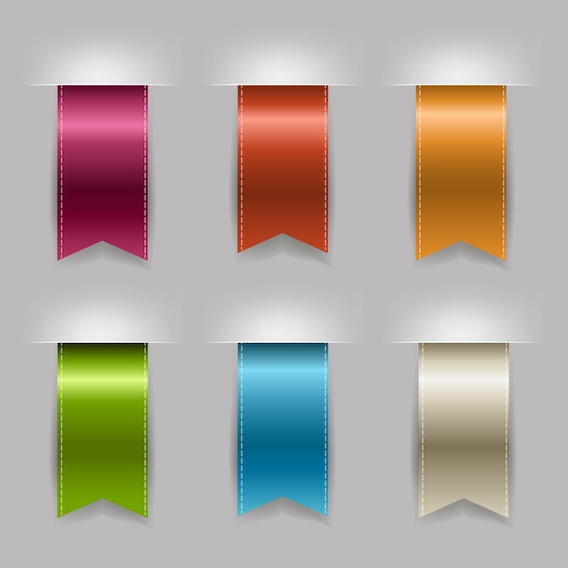 Realistic ribbon set, isolated on grey background,