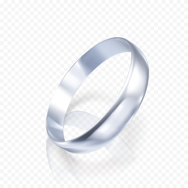 Vector realistic ring from white gold or silver 3d render of platinum ring with shadow and reflection vector illustration isolated on transparent background