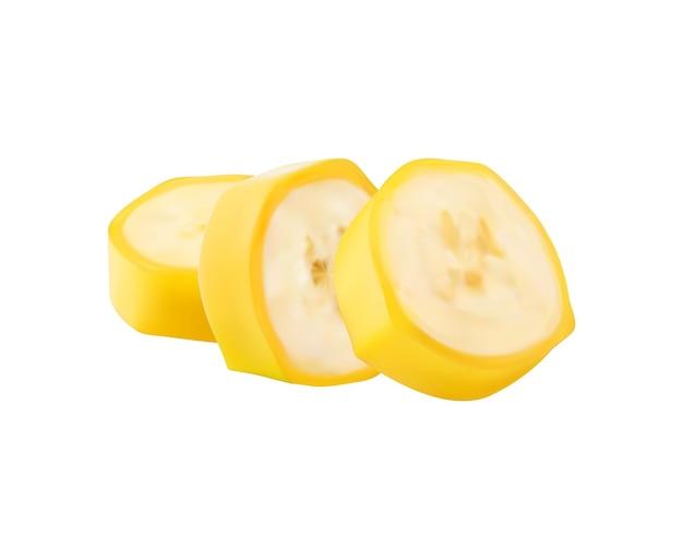 Realistic ripe banana hole fruit slices with peel