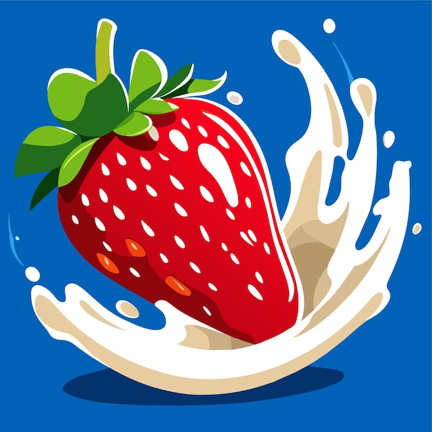 Vector realistic ripe strawberry in splashing milk