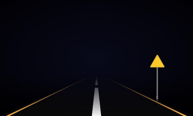 realistic road at night with road sign. vector illustration.