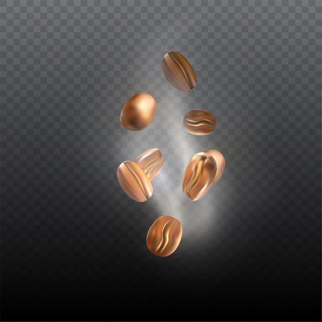 Vector realistic roasted coffee beans falling