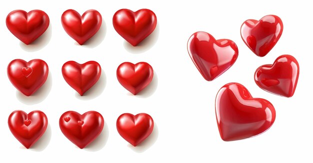 Vector realistic romantic emoji red heart icon front and spin angle view