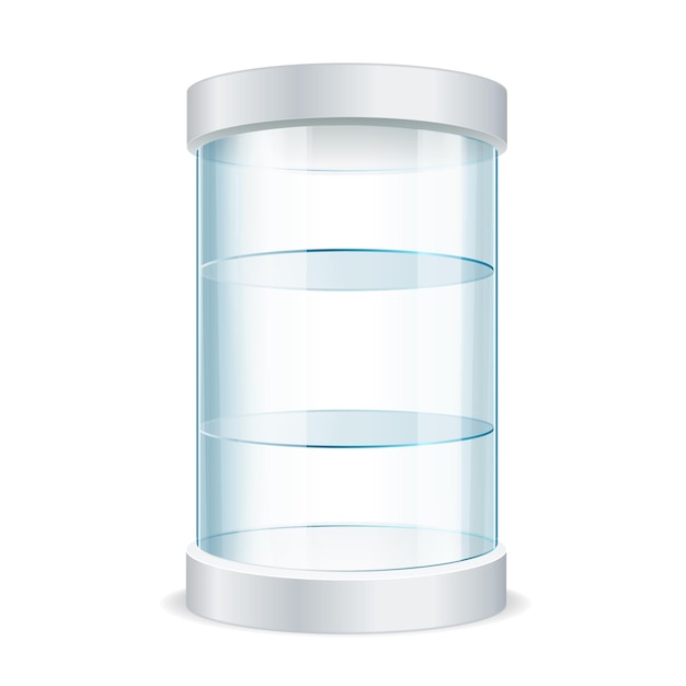 Realistic Round Empty Glass Showcase for Exhibit with Shelves. Vector illustration