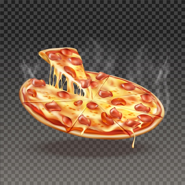 Vector realistic round juicy pizza with cheese and pepperoni