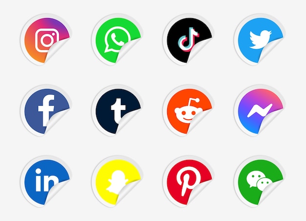 Realistic round stickers with social media logos