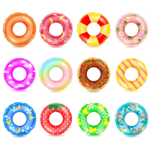 Realistic rubber ring 3d swim accessories inflatable wheel swimming pool lifebuoy sea floating inflatables summer beach toy round balloons