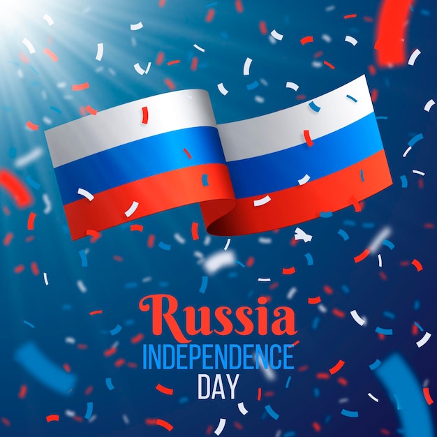 Realistic russia day confetti and flag