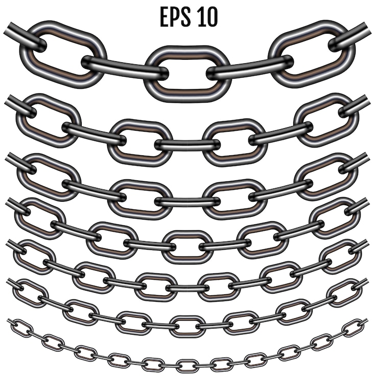Vector realistic sagging steel chain set. set with shadow isolated on white background